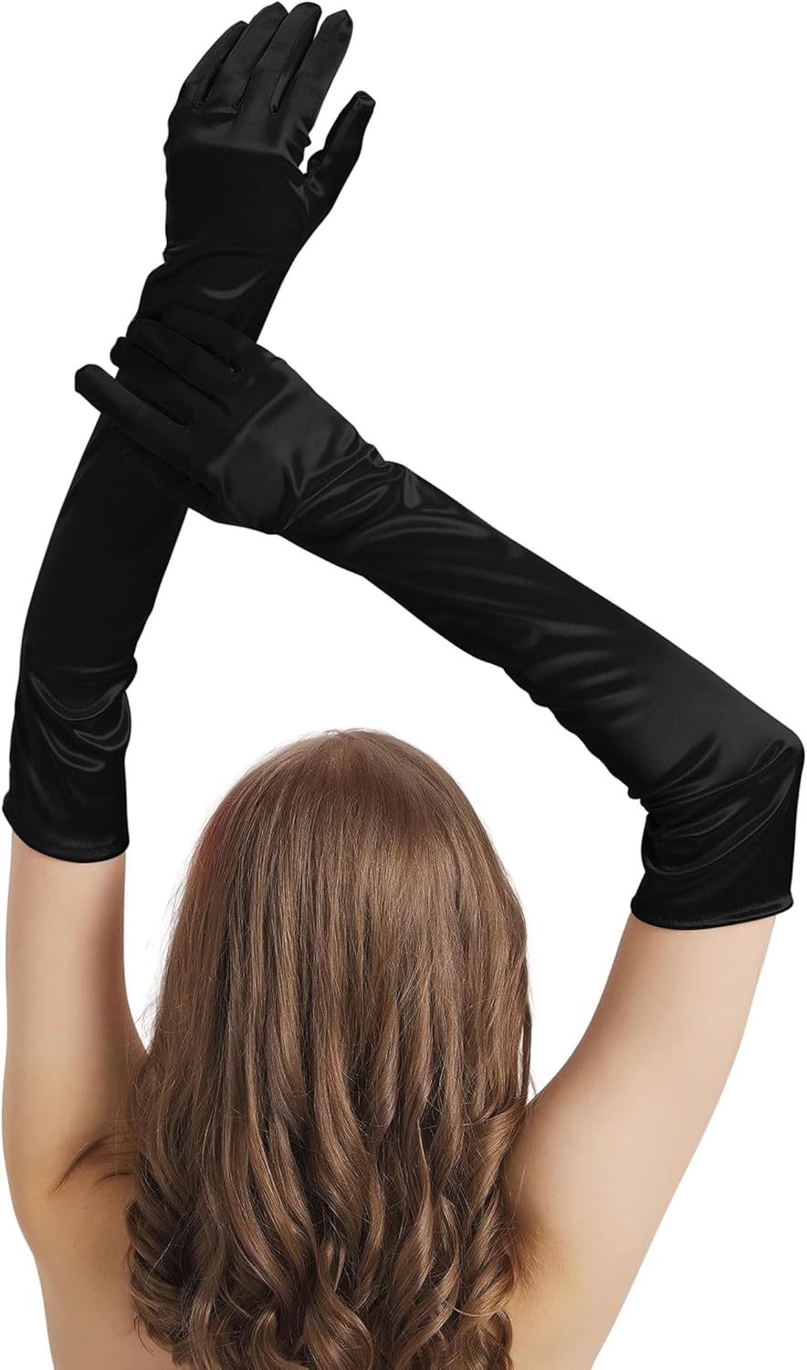 Long Black Gloves Women Costume Long Black Satin Gloves Elbow Length Opera Glove Wedding 1920s Party Roaring 20s Accessories Dance Dress Halloween Cosplay Great Gatsby Fashion Outfits Fancy Formal