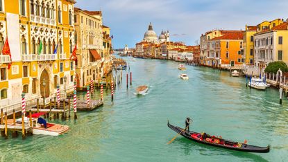 Gondolas and boats on Venice’s Grand Canal 