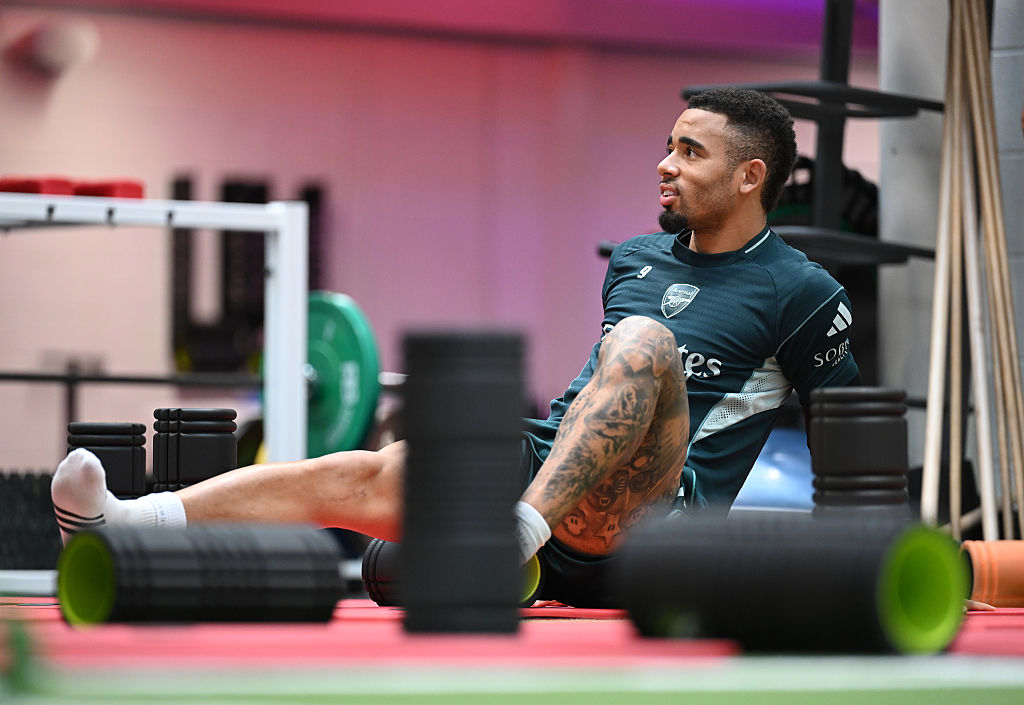 Gabriel Jesus in training in the gym at Arsenal