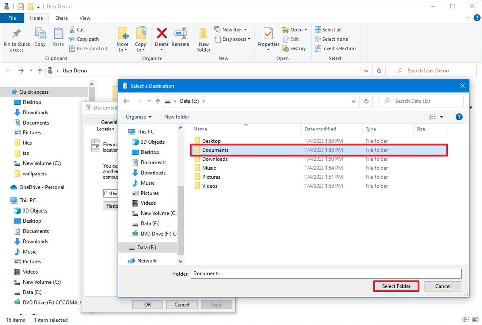 How to move user folders to different location on windows windows 16640 