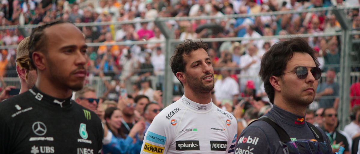 (L to R) Lewis Hamilton, Daniel Ricciardo and Sergio Perez in Formula 1: Drive to Survive season 5