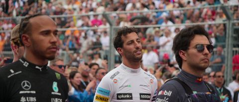 (L to R) Lewis Hamilton, Daniel Ricciardo and Sergio Perez in Formula 1: Drive to Survive season 5
