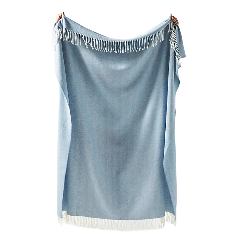 Anthropologie, Solid Herringbone Throw Blanket (Chambray)