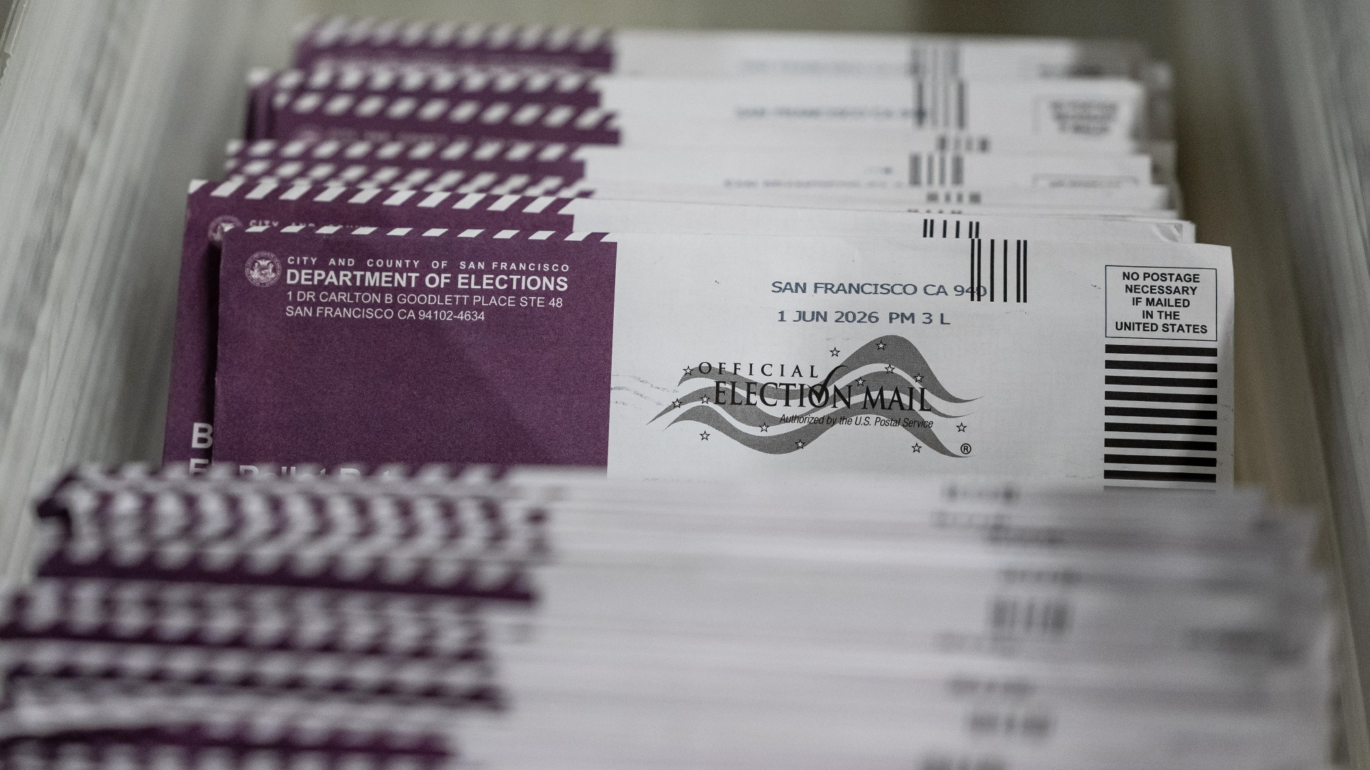 Mail-in ballots waiting to be sorted in California