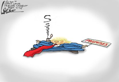 Political cartoon U.S. Trump promises lying