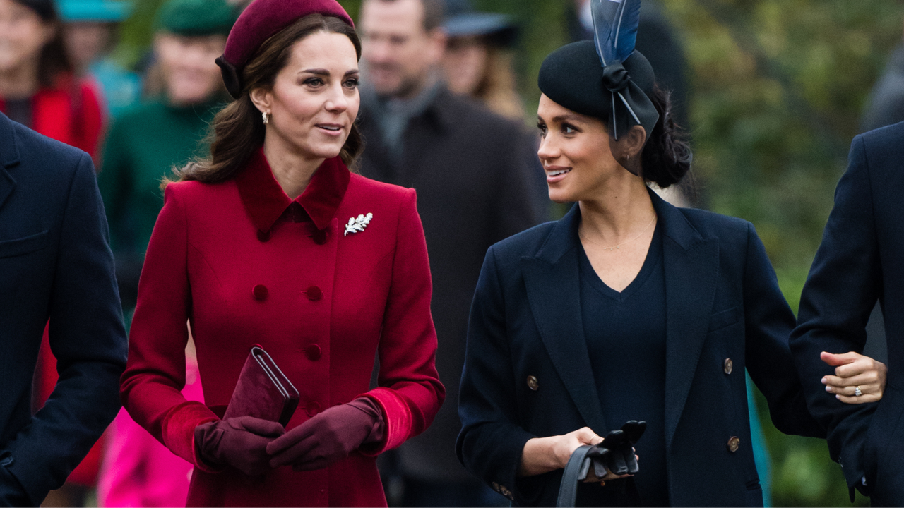 Catherine, Duchess of Cambridge and Meghan, Duchess of Sussex attend Christmas Day Church service at Church of St Mary Magdalene on the Sandringham estate on December 25, 2018