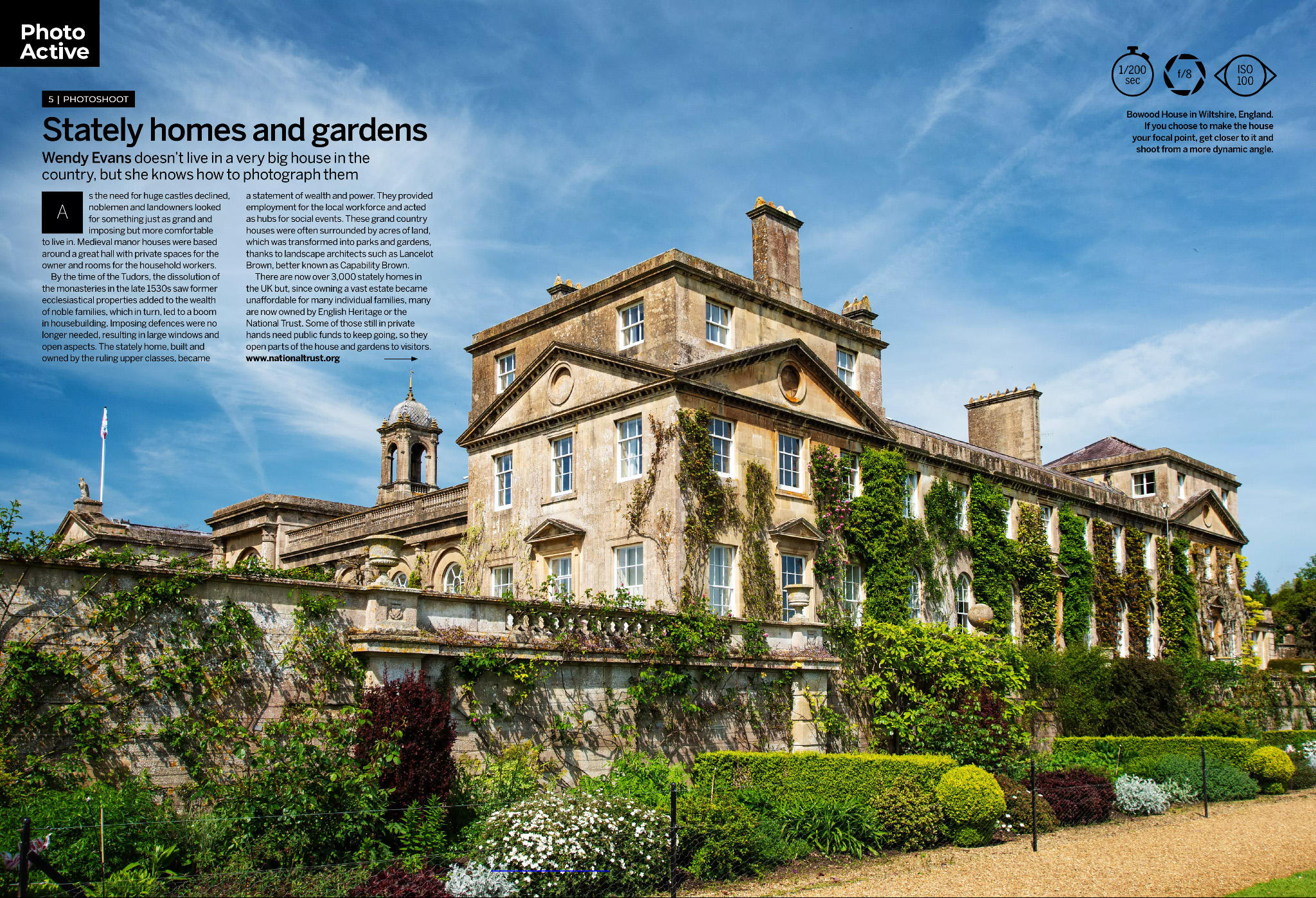 Opening two pages of photo project about photographing stately homes in the July 2024 issue of Digital Camera magazine
