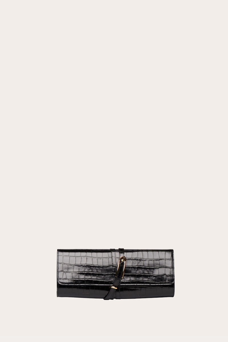 Belted Clutch Black Croc