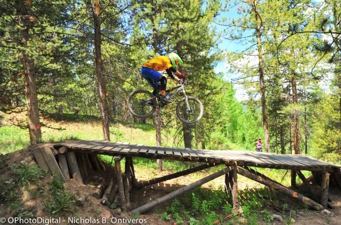 Macky Franklin gapping the Crested Butte bridge