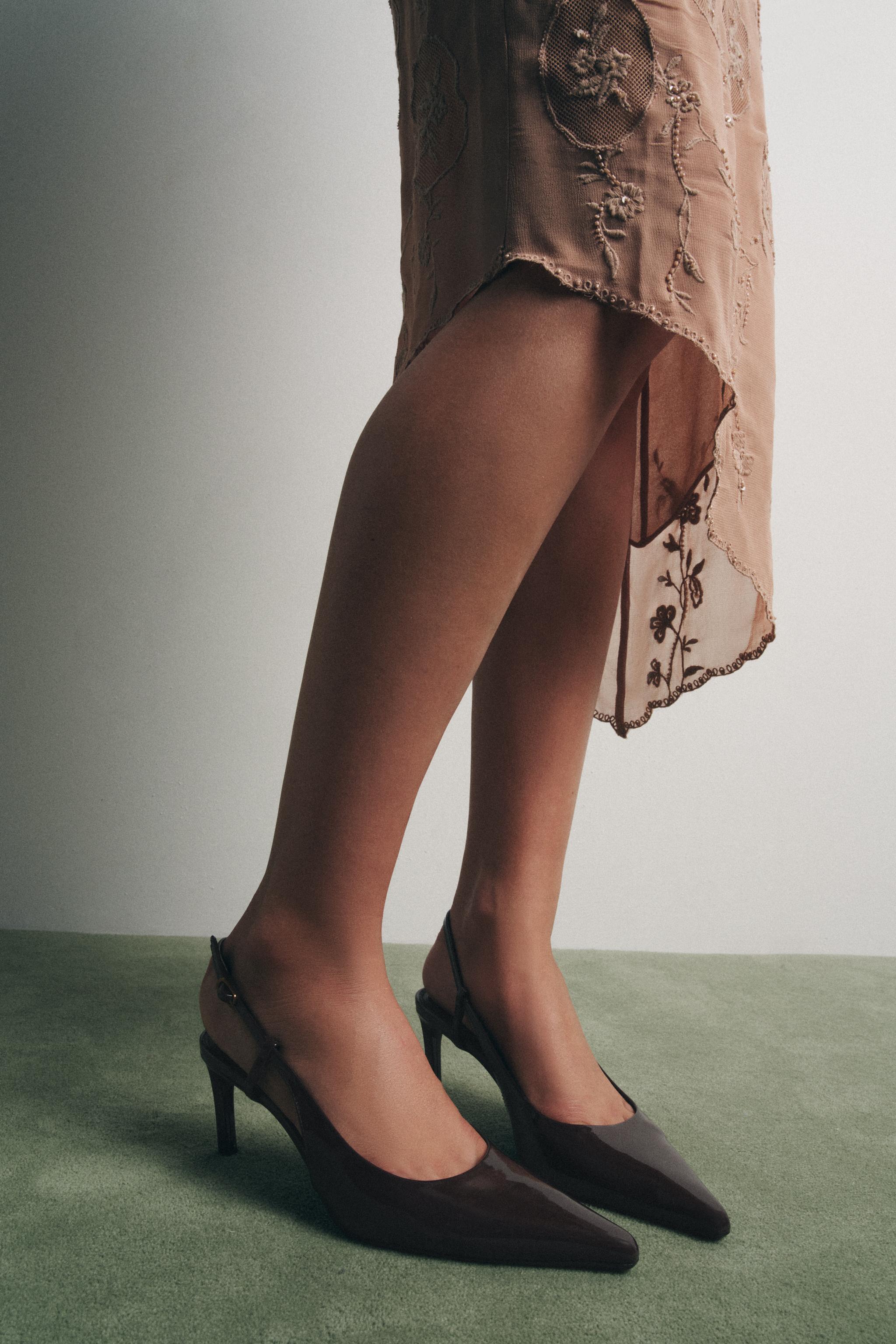 Faux Patent High-Heel Slingback Shoes