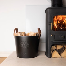 Snug - Fireside Mulberry Iron &amp;amp; Leather Firewood Bucket