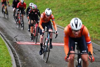 Puck Pieterse on her way to winning the U23 world road race at Zurich 2024