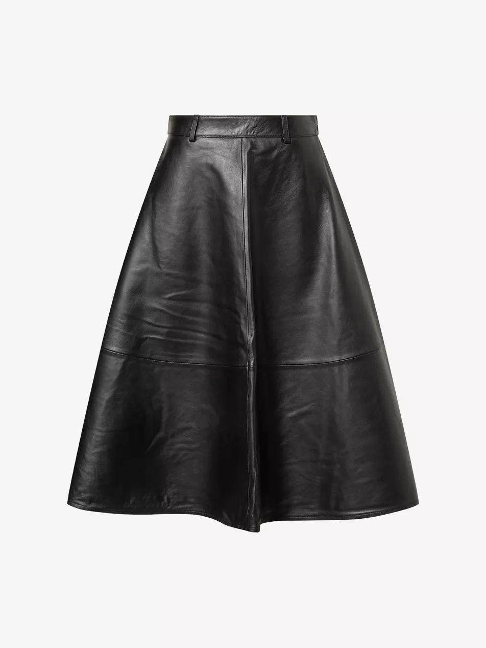 Savil A-Line Leather Midi Skirt