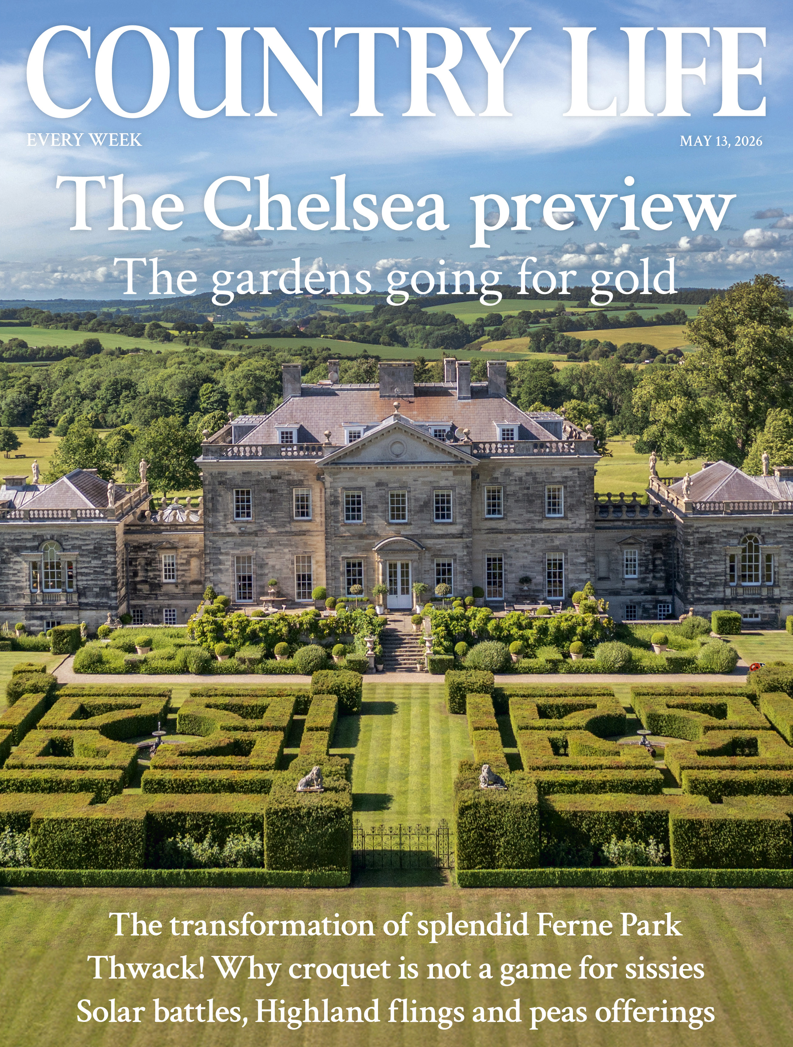 Cover of Country Life May 13, 2026, featuring a photo of Ferne Park by Jonathan Buckley 