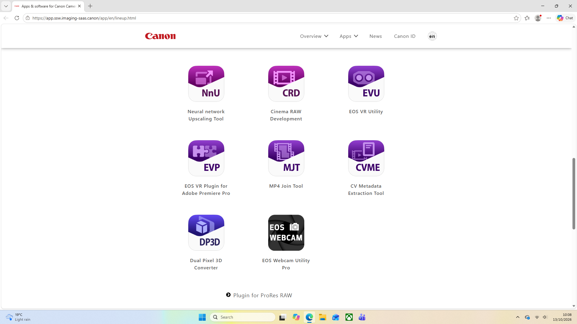 Canon Screenshot DP3D App Download Page