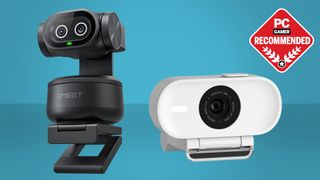 Two of the best webcams on a blue background with the PC Gamer recommended badge in the top right.