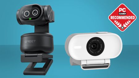 Two of the best webcams on a blue background with the PC Gamer recommended badge in the top right.