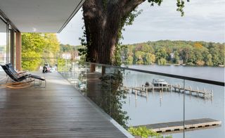 The expansive lakeside terrace at Carlos Zwick's new family house on Lake Jungfernsee