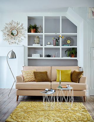 M&S lighting: living room with open shelving