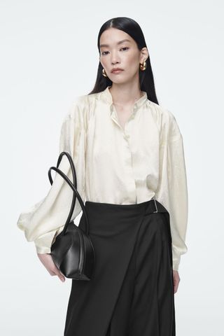 Relaxed Pleated-Detail Satin Shirt