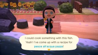 Discovering a new recipe by fishing in Animal Crossing: New Horizons