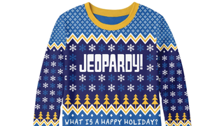 Jeopardy! Ugly Christmas sweater.