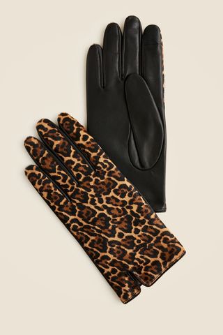 Leopard-Print Calf Hair and Leather Touch-Tech Gloves