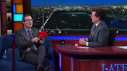 Could Donald trump happen in England? Colbert and Oliver discuss.