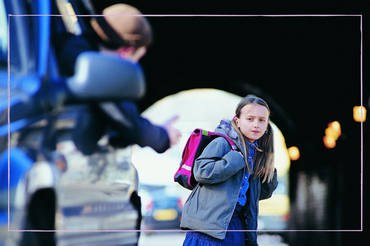 Man in a Car Beckoning an Apprehensive Girl Standing in a City Street - stock photo