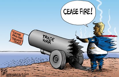 Political Cartoon Trade War Cease Fire Trump Loose Cannon