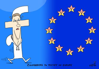 Political cartoon World Zuckerberg Facebook Europe