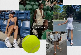 Collage of women playing and watching tennis