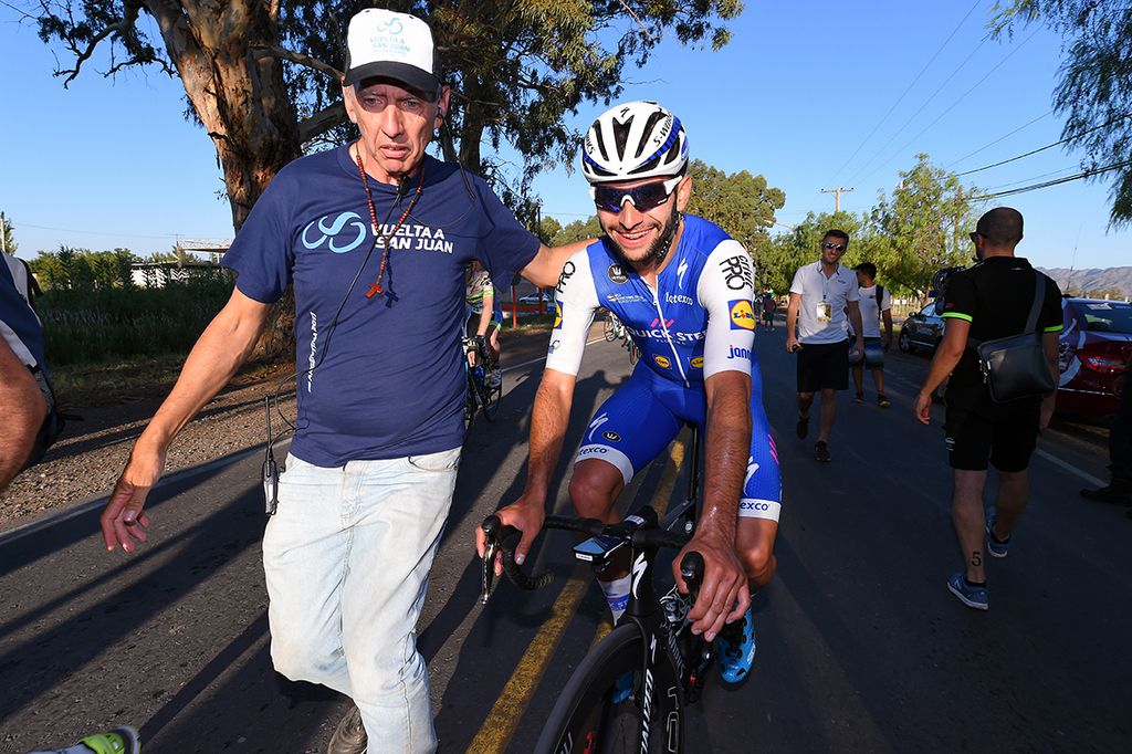 A smiling Fernando Gaviria post-victory