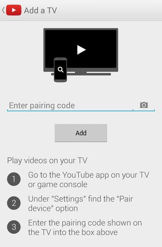 YouTube pair device instruction screen