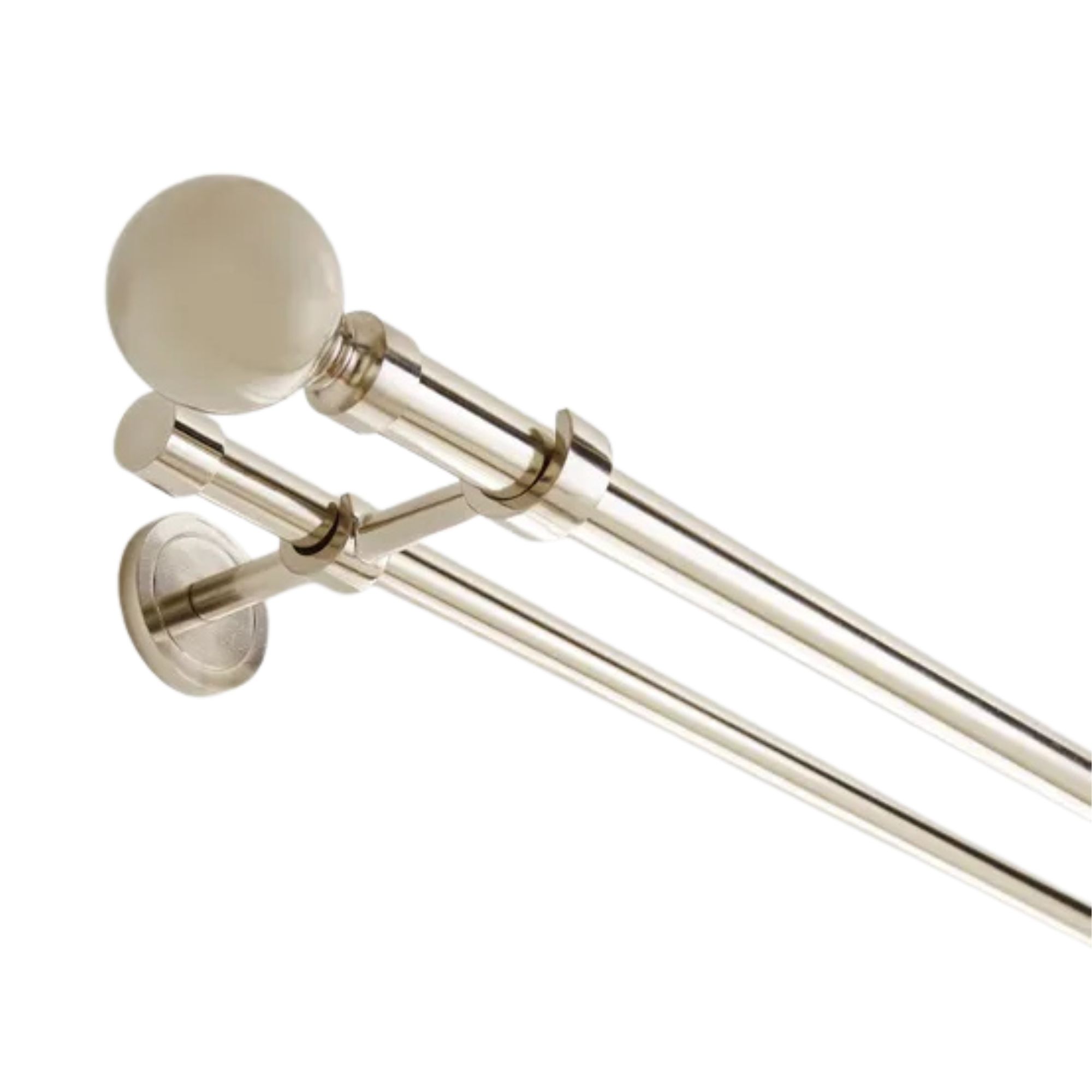 Ashton Double Layer Extendable Metal Curtain Pole in Satin Steel (Silver)