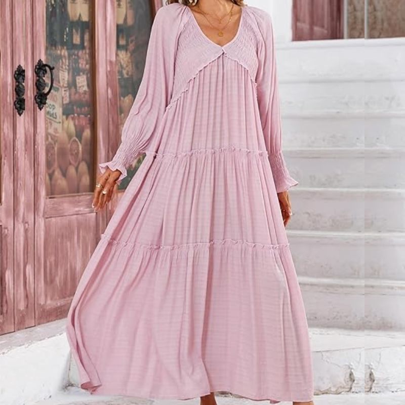 pink tiered dress