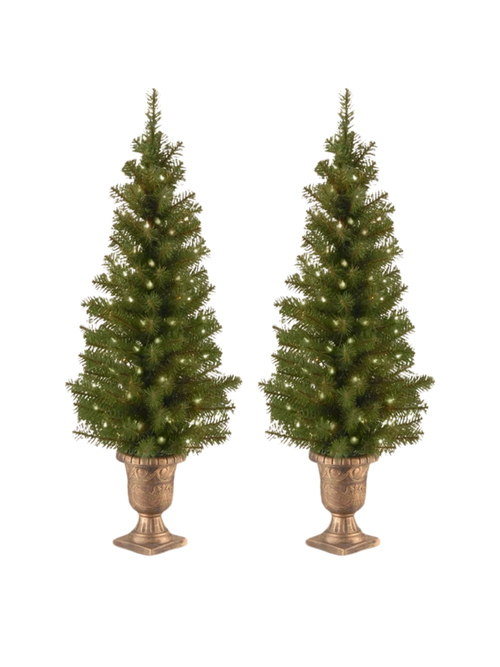 4' Pre-Lit Pine Christmas Trees, Set of 2