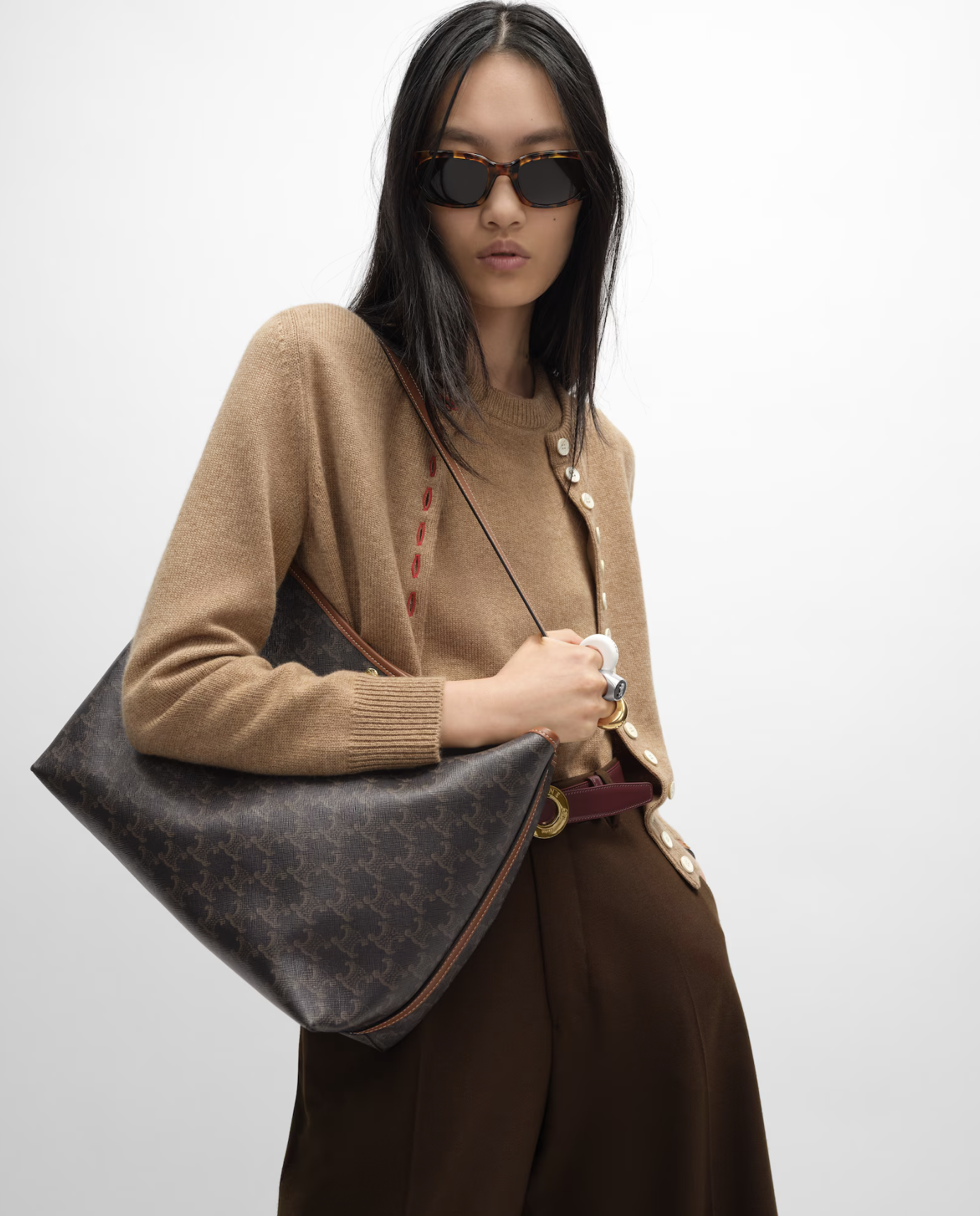 Celine, Soft Shopper Bag In Triomphe Canvas and Calfskin