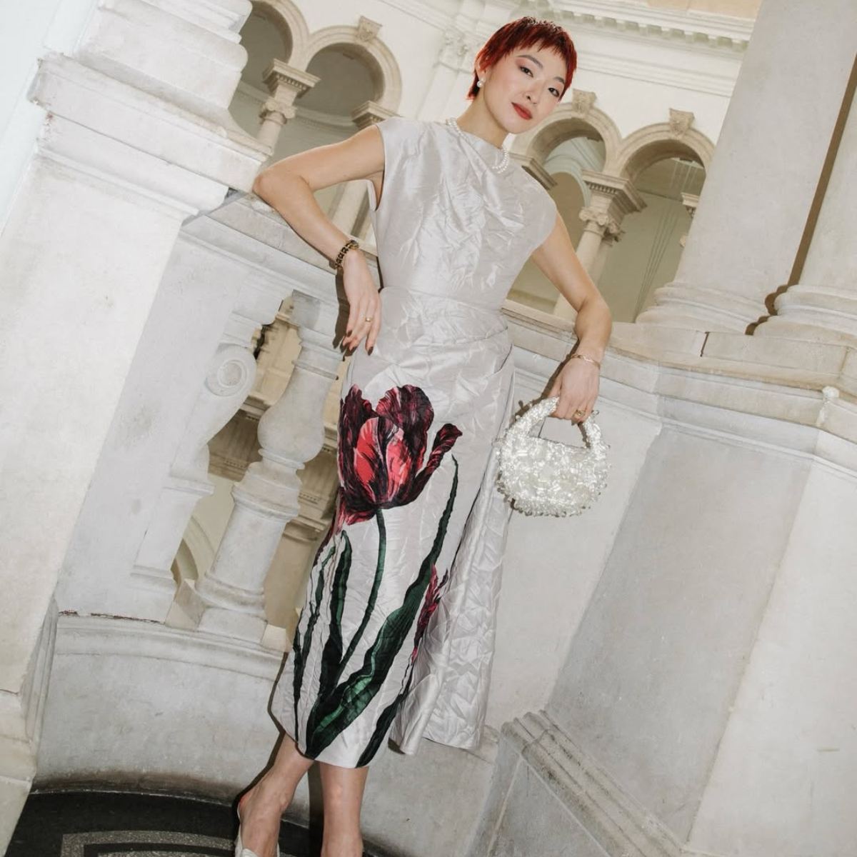 @patricia_zhou wears erdem bridesmaid dress