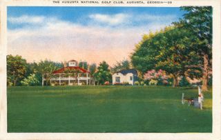 Augusta National Golf Club House, c1935. Augusta National Golf Club was founded by Bobby Jones (1902-1971) and Clifford Roberts (1894-1977) on the site of the former Fruitland (later Fruitlands) Nursery. The course was designed by Jones and Alister MacKenzie (1870-1934) and opened in January 1933. Since 1934, it has played host to the annual Masters Tournament. Photo by The Print Collector/Print Collector/Getty Images.