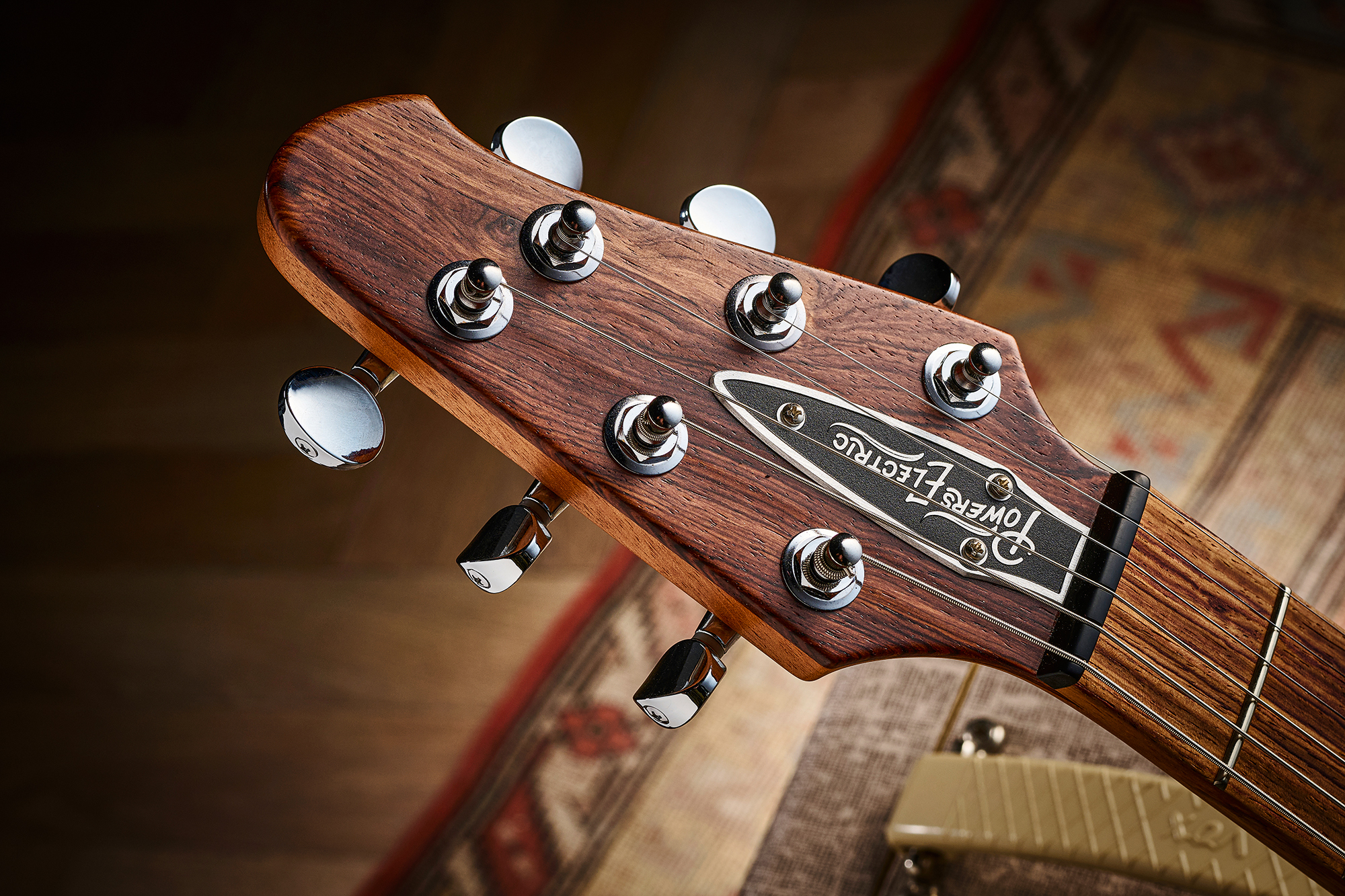 A photo showing a detail of the Powers Electric A-type electric guitar
