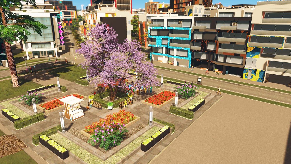 An image of a pedestrian street from Cities: Skylines