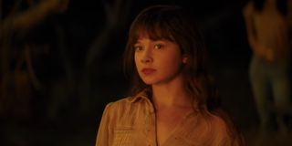 Bad Times At The El Royale Cailee Spaeny glowing from a fire, looking a bit evil