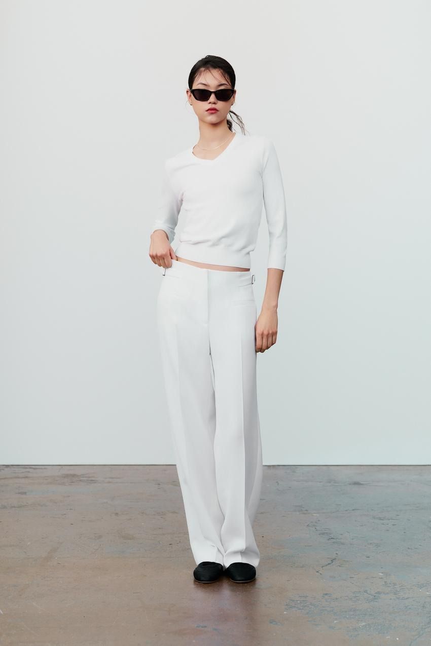 Zara white V-neck sweater