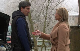 Kim threatens to help the police find evidence against Cain unless he plays ball in Emmerdale
