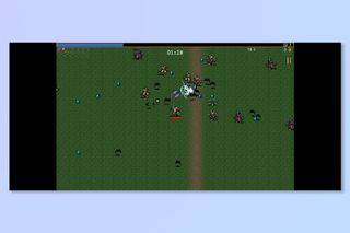 Gameplay screenshot from vampire survivors- the player surrounded by bats and demons