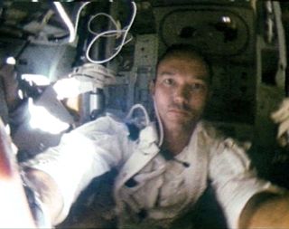 Film still showing Apollo 11 command module pilot Michael Collins during the moon landing mission in July 1969.
