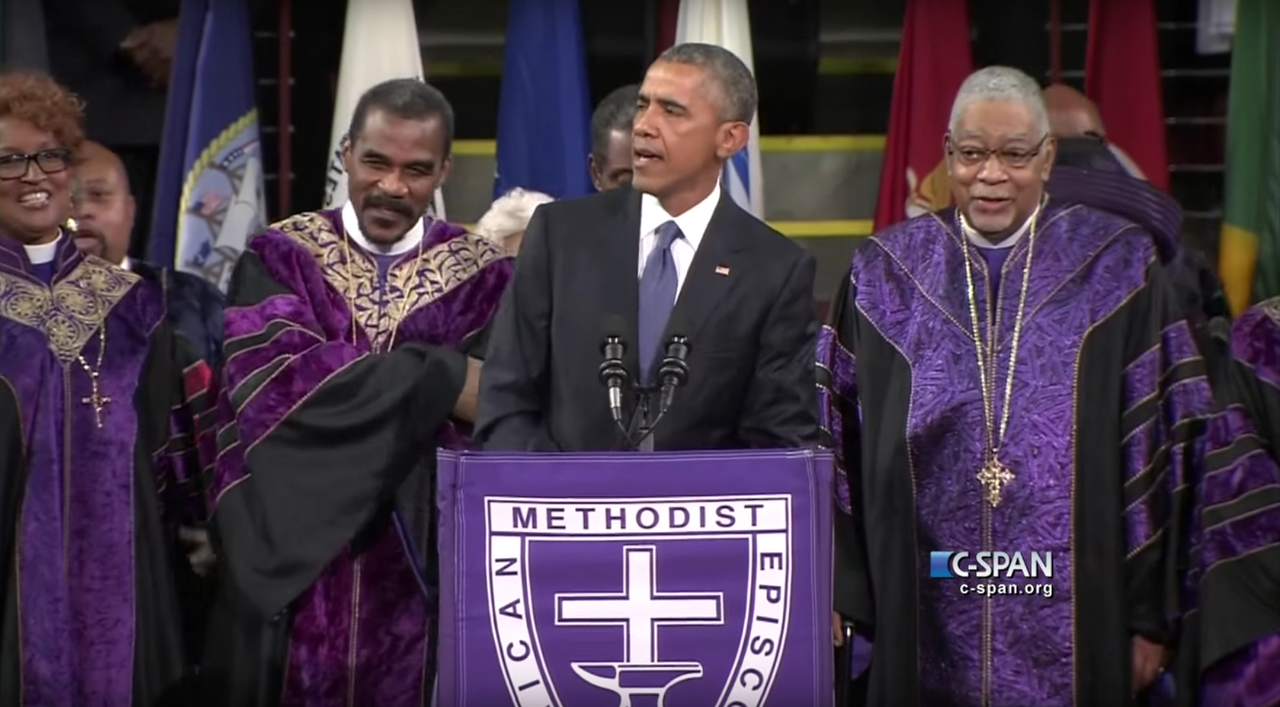 President Obama singing at Rev. Pinckney&amp;#039;s funeral in Charleston