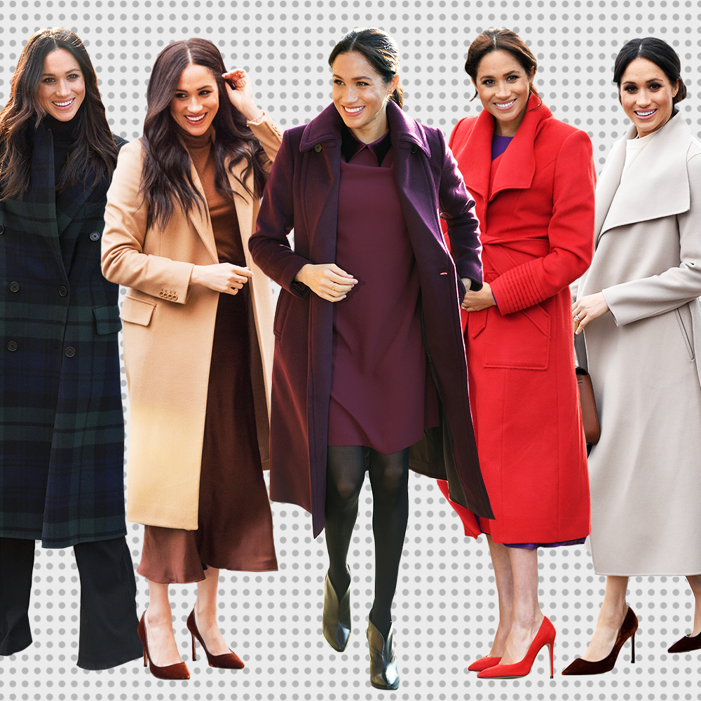 Meghan Markle Wears Long Camel Coat and Colorful Scarf On Outing