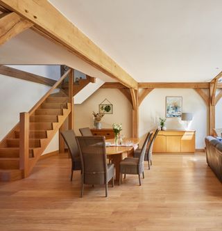 oak and glass staircase in contemporary oak frame home